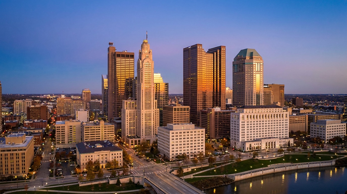 Columbus, Ohio downtown skyline at dusk